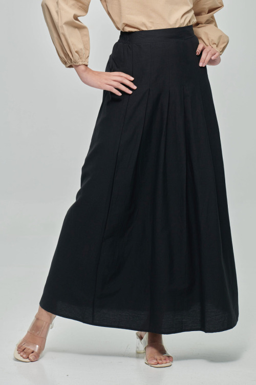 Black Liera Cotton Pleated Maxi Skirt
