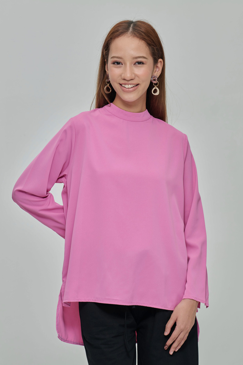 pink high low blouse
