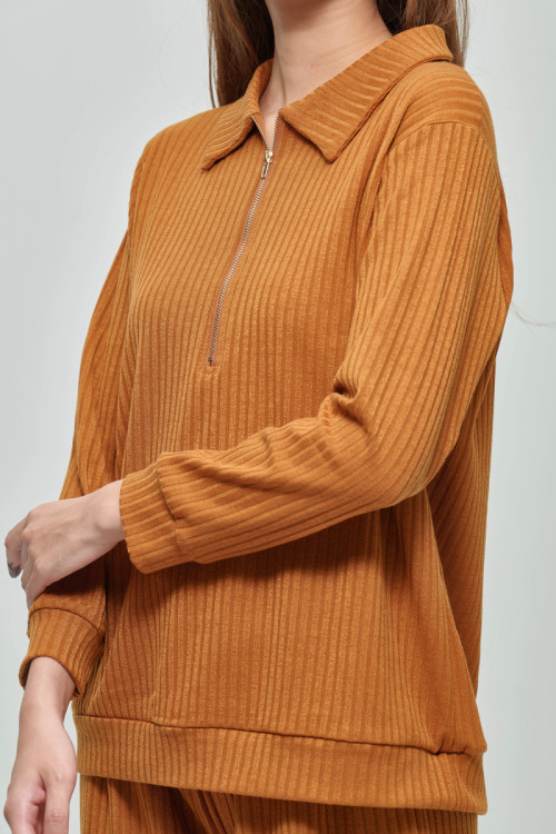 Caramel Brown Joana Zip-Up Lounge Set