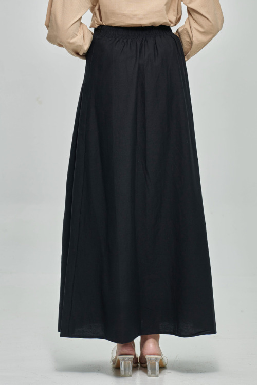 Black Liera Cotton Pleated Maxi Skirt