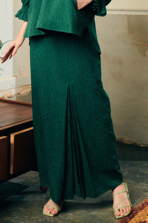 Emerald Green Nasreen Ruffle Textured Cotton Kurung